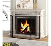 LIFEZEAL Pantalla Plegable para Chimenea, Pantalla para Chimenea de 3 Piezas 132 x 79cm, Cubierta antichispas para chimeneas Abiertas, Paneles para Chimenea de Hierro Forjado Macizo (Estilo 2)