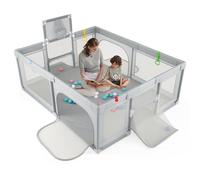 LIFEZEAL Parque Infantil de 188 x 157 cm, con Canasta de Baloncesto, Portería de Fútbol y Pelotas de Juego, Rejilla para Gatear con Colchón, Parque Portátil con Bolsa de Transporte