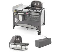 LIFEZEAL Parque Infantil de Lujo, Cuna de Viaje Multifuncional de PP para Bebé, Cuna Cama Plegable con Ruedas con Construcción de Tubo de Hierro (Gris)