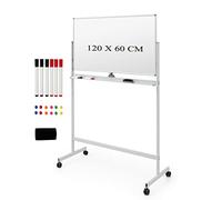 LIFEZEAL Pizarra Blanca Doble Cara 120x60cm, Pizarra Magnética Ajustable en Altura, Pizarra Móvil con soporte con 6 Pines y Ruedas Fijas para Oficina y Escuela (Blanco)