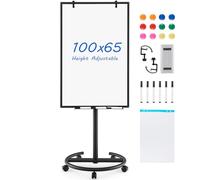 LIFEZEAL Pizarra blanca móvil con soporte, 100x65cm, Altura ajustable 132/192cm, Inclinación 16°, Pizarra magnética con ruedas bloqueables para Oficina, Escuela (Negro)