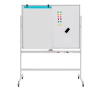 LIFEZEAL Pizarra Blanca Móvil Doble Cara Giratoria 360°, Pizarra Blanca de Pie 126x160/180 CM, Pizarra Magnética con Ruedas de Freno, Altura Ajustable para Niños, Adultos