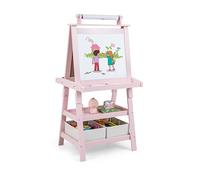 LIFEZEAL Pizarra con 2 caras infantil 3 en 1, caballete infantil con pizarra, pizarra con 2 niveles de estantes de almacenamiento, pizarra blanca con rollo de papel, mesa magnética (Rosa)