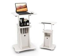 LIFEZEAL Podium, Área de Conferencia, 2 Pisos, 4 Ruedas, 2 Compartimentos, Reclinable, Altura Ajustable, Mesa de Presentaciones, Oficina de Discurso Público, Puerta PC, Sala, 55x40x68-114cm