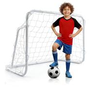 LIFEZEAL Porta De Fútbol Niños, Mini Porteria De Futbol Metálica con Clavos para Fijar al Suelo, Porta De Fútbol para Jardín con Red, Apta para Campos Deportivos y Patio, 121 × 60 × 80 cm