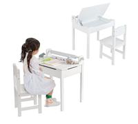 LIFEZEAL Pupitre Infantil con Silla y Tablero Plegable (Blanco) | Escritorio escolar para niños de 3 a 12 años con cajón y portarrollos de papel