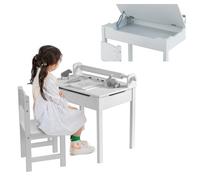 LIFEZEAL Pupitre Infantil con Silla y Tablero Plegable (Gris) | Escritorio escolar para niños de 3 a 12 años con cajón y portarrollos de papel
