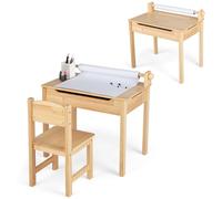 LIFEZEAL Pupitre Infantil con Silla y Tablero Plegable (Natural) | Escritorio escolar para niños de 3 a 12 años con cajón y portarrollos de papel