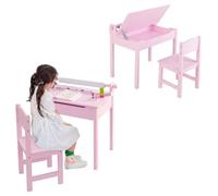 LIFEZEAL Pupitre Infantil con Silla y Tablero Plegable (Rosa) | Escritorio escolar para niños de 3 a 12 años con cajón y portarrollos de papel