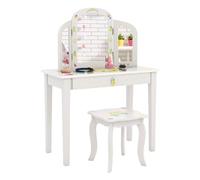 LIFEZEAL Set de Tocador para Niños, Tocador Infantil con Bonitos Dibujos y Taburete, Tocador con Espejo y Cajón, Tocador de Maquillaje Regalo para Niñas de 3 a 7 Años (Estilo 3)