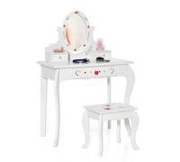 LIFEZEAL Set de Tocador para Niños, Tocador Infantil con Bonitos Dibujos y Taburete, Tocador con Espejo y Cajón, Tocador de Maquillaje Regalo para Niñas de 3 a 7 Años (Estilo 1)