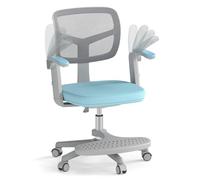 LIFEZEAL - Silla de Oficina Infantil Giratoria 360° con Reposapiés, Silla de Estudio con Altura Ajustable, Apoyabrazos Elevables, Silla Ergonómica para Niños, Carga 150 kg (Azul)