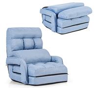 LIFEZEAL Sillón Individual Convertible, sofá Cama Plegable con Respaldo Ajustable en 5 Posiciones, Silla Suelo de 1 Plaza con cojín y reposabrazos, para salón, Dormitorio (Azul)
