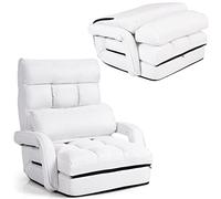 LIFEZEAL Sillón Individual Convertible, sofá Cama Plegable con Respaldo Ajustable en 5 Posiciones, Silla Suelo de 1 Plaza con cojín y reposabrazos, para salón, Dormitorio (Blanco)