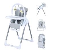 LIFEZEAL Trona Evolutiva para Niños de 6 a 36 Meses, Silla Alta Plegable Reclinable con Altura Ajustable, Cinturón de Seguridad de 5 Puntos, Doble Bandeja Extraíble y Ruedas (Gris luminoso)