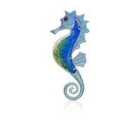 Liffy Decoración de pared de caballito de mar de metal y vidrio, decoración de vida marina, decoración de pared de peces de metal, arte de pared de tema de playa oceánica para baño, hogar y piscina