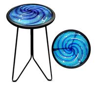 LIFFY Mesa auxiliar de patio, mesa auxiliar redonda pequeña, mesa auxiliar de metal para exteriores, mesa de porche pequeña para decoración de muebles de balcón interior (azul 12 pulgadas)