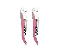 LifgWas 2PCS Abridor de Vino Profesional de Acero al Carbono - Sacacorchos de Palanca Doble con Abrebotellas y Cortacápsulas - Calidad Restaurante para Camareros y Familia - Rosa Wine Opener