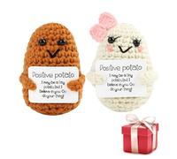 LifgWas 2PCS Patata Positiva de Ganchillo, Muñeca Tejida a Mano con Tarjeta Mensaje Motivacional, Decoración para Escritorio, Regalo de Ánimo para Mujer Hombre Niño Pareja Amigos
