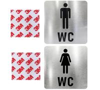 LifgWas 2pcs Simbolos Baño, Placas Cartel WC Acero Inoxidable 12x12 cm - Juego de Carteles Baño Mujer y Hombre - Señalización Resistente con 2 Adhesivos Fuertes 50x50 mm - Instalación Sencilla