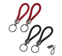 LifgWas 4 llaveros de piel trenzada, llavero de coche de alta gama con mosquetón de aleación de zinc, 2 x rojo y 2 x negro, longitud 12,2 cm para hombre y mujer