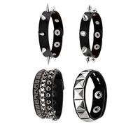 LifgWas 4 piezas de joyería gótica, pulseras punk, pulsera de cuero para hombre y mujer, pulsera de cuero negro, brazalete gótico con remaches de clavos