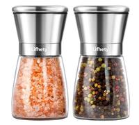 Lifhety Molinillo Pimienta, 2Piezas Molinillo de Pimienta de Cristal con Grosor Ajustable, Especias Molinillo Sal y Pimienta con Núcleo de Cerámica