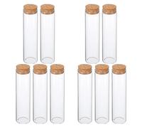 LIFKICH 10 Unidades Tubos de Ensayo de Vidrio Transparente 60ml con Tapones | Base Plana, Reutilizables y Fáciles de Limpiar, para Laboratorio, Plantas y Recuerdos de Boda