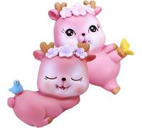 LIFKICH Adornos de Escritorio 2 Ciervos Diminutos de Resina en Estilo Caricatura, Decoración Creativa para Gabinete y Mini Micropaisaje Encantador