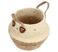 LIFKICH Cesta de Flores Tejida de Paja Natural Mediana, Contenedor Portátil para Arreglos y Almacenamiento en Hogar, Cesta Pequeña Multifuncional para Decoración y Organización