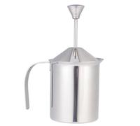 LIFKICH Espumador de leche manual 400cc de acero inoxidable con doble filtro para espumar leche entera y desnatada, jarra resistente al calor para uso en cafeterías y hogar
