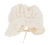 LIFKICH Gorro para Niña de Algodón Ajustable con Bordado y Encaje Floral | Estilo Retro y Corte Palaciego, Lazo Seguro, Talla Adaptable, Beige para Uso Diario y Bautizo