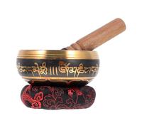 LIFKICH Juego de Cuenco Tibetano de Cobre Hecho a Mano Varilla de Madera y Cojín para Meditación y Decoración del Hogar Efectos Calmantes y Sanadores Color Aleatorio
