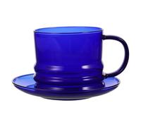 LIFKICH Juego de Taza de Café de Vidrio Borosilicato Azul 300ml con Platillo y Asa para Cafetería o Panadería Diseño Simple y Decorativo