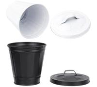 LIFKICH Mini Papelera de Metal Galvanizado 2 Piezas Blanco y Negro para Escritorio Cubo de Basura Pequeño Multifuncional para Hogar y Oficina Contenedor Compacto para Basura y