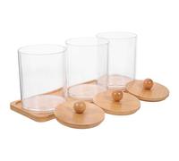 LIFKICH Organizadores de almacenamiento de bolas de algodón y bastoncillos con tapa de bambú, bote transparente con bandeja, organizador para baño, tocador y discos desmaquillantes, 1