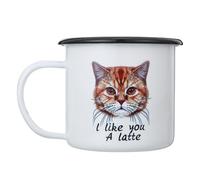 LIFKICH Taza de Esmalte Vintage 350ml para Café y Agua en Casa | Acabado Animales, Superficie Lisa, Reutilizable y Fácil de Limpiar, Incluye Cuchara para Desayuno