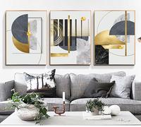 LIFKNVN Lienzo con estampado geométrico abstracto dorado moderno, impresión en lámina dorada, póster de pared para sala de estar, decoración del hogar, 70 x 90 cm x 3, sin marco