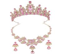 LIFKOME 1 Juego collar de para joyería nupcial collar de mujer quinceañera formal tocados de novia tiaras de novia coronas de dama de honor pendientes de boda Aleación de zinc rosa