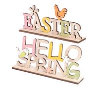 LIFKOME 2 Piezas Adorno de para Pascua Easter y Hello Spring Decoración de Escritorio para Hogar y Oficina Accesorio Festivo para un Alegre Celebraciones de Primavera