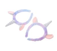 LIFKOME 2 piezas Diadema de Unicornio de Felpa Morada para Niñas Banda Ancha para Maquillaje y Lavado Facial de Unidades para Fiestas y Cuidado Diario