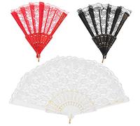 LIFKOME 3 Piezas Abanico Japonés de Encaje de Abanicos de Mano Blanco Accesorios para Danza y Decoración