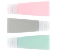 LIFKOME 3 piezas Botellas de Silicona Rellenable para Viaje Envases Suaves y Reutilizables para Gel Ducha Champú y Cosméticos Colores Verde Rosa y Gris Fácil Transporte y Uso