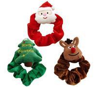 LIFKOME 3 Piezas Coleteros Navideños para Mujeres Elásticos Suaves con Diseño de Santa Árbol y Reno Accesorios para Cabello Fiestas de Navidad