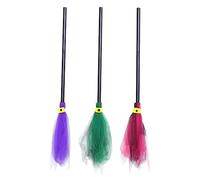 LIFKOME 3 Piezas Escobas de de Halloween Plástico Colores Rosa Verde Decoración Fiesta Cosplay Accesorios para Ambientar Halloween