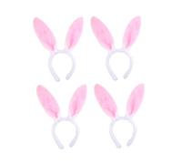 LIFKOME 4 Piezas Diadema Con Orejas De Conejo Sonriente Peluche De Conejo Aro De Pelo De Conejo Yo Conejito Diademas Con Orejas De Conejo Cerdo Diadema De Bebé Blanca Felpa Rosa Tela