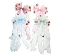 LIFKOME 4 Piezas Lazos para Pelo Niña Grande con Cinta de Tul y Flor Pinzas de Cocodrilo Suaves para Bebés Accesorios de Princesa Colores para Fiestas y Uso Diario