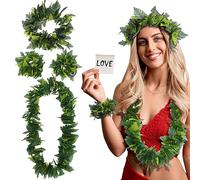 LIFKOME 4 unidades 1 juego de guirnalda verde hawaiana tocado Lei-girlande Luau fiesta diademas y pulseras Lei-halskette Tropische Leis Strandtanz-kostüm Rock Blumen Pool-party