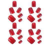 LIFKOME 5 Juegos Uñas Postizas Cuadradas Cortas Rojo Brillante Ultradelgadas Reutilizables Desmontables Cobertura Completa para Fiesta Navidad y Festival