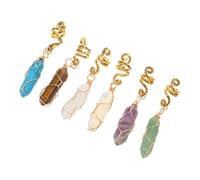 LIFKOME 6 Piezas Accesorios Vintage para Trenzas con Colgante Hexagonal de Piedra Natural y Envoltura de Alambre Joyería para Cabello de Mujer Decoración para Dreadlocks